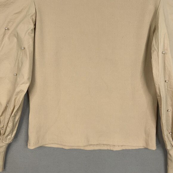 Dolan Anthropologie Shirt Womens Medium Ivory Ribbed Puff Pearl Minimal Feminine - Picture 11 of 15